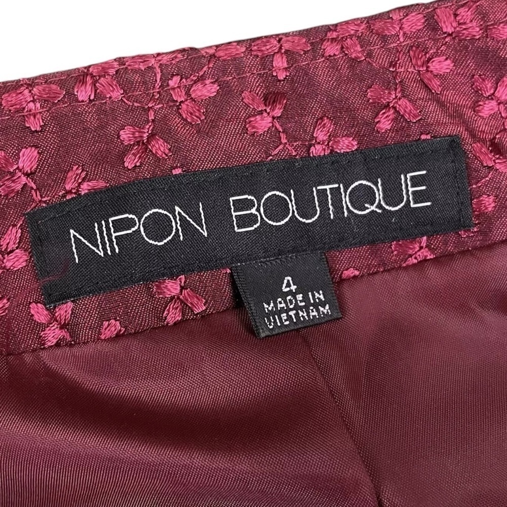 Nipon Boutique Embroidered Floral Leaf Collarless Formal Jacket Maroon Size 4 - Picture 6 of 8